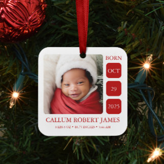 Newborn Photo Baby Birth Stats Christmas Ornament