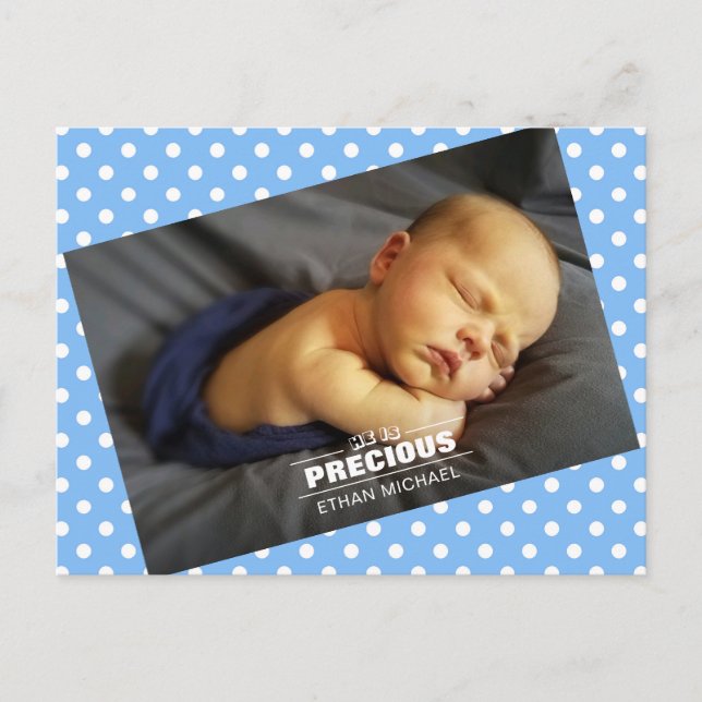 Newborn Photo Baby Boy Blue Polka Dots Card (Front)