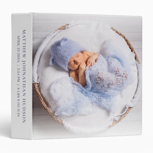 Newborn Photo Baby Boy Stats Gray Blue Gift Album 3 Ring Binder