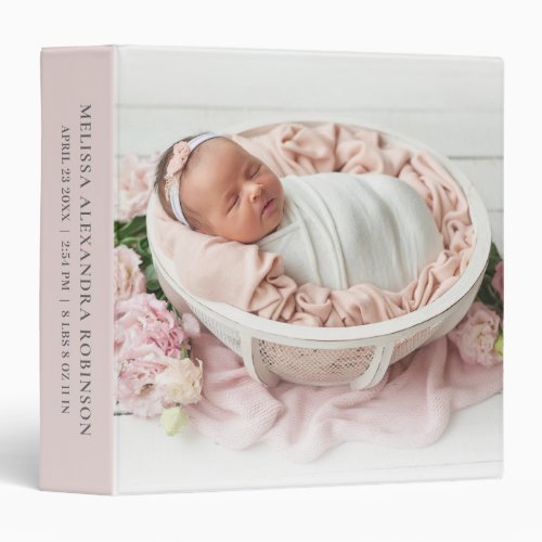 Newborn Photo Baby Girl Stats Blush Pink Album 3 Ring Binder