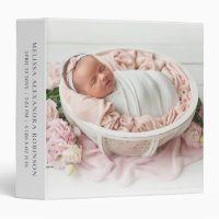 Newborn Photo Baby Girl Stats Gray Gift Album 3 Ring Binder