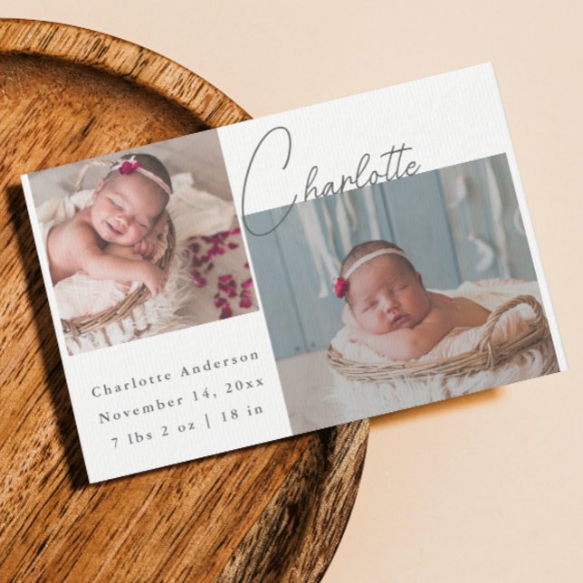 Newborn Photo collage Elegant Calligraphy Birth Announcement (Creator Uploaded)