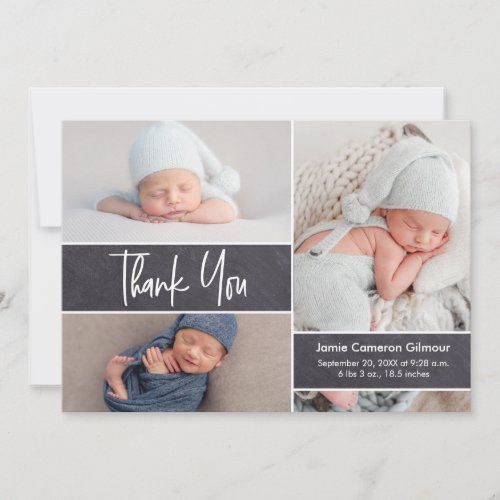 Newborn photo collage modern baby shower thank you