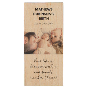 Newborn Photo Family Name Wood Flash Drive
