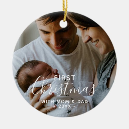 Newborn Photo First Christmas With Parents Ceramic Ornament