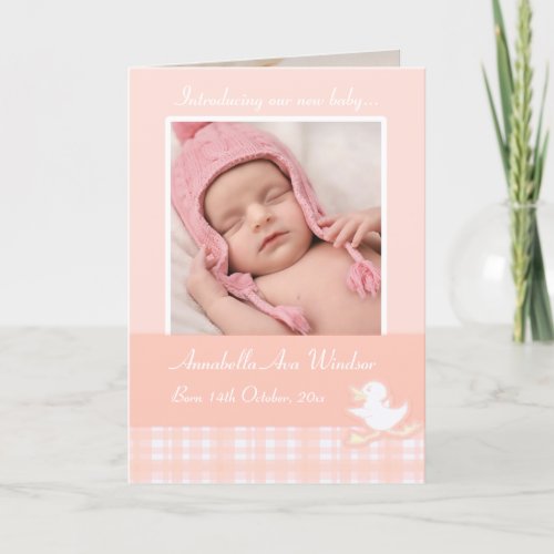 Newborn photo momento card _ peach check