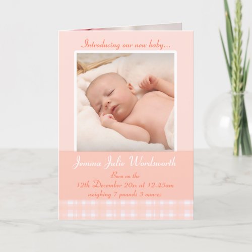 Newborn photo momento card _ peach check