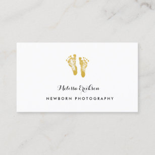 Newborn Photographer Elegant Faux Gold Footprints Business Card