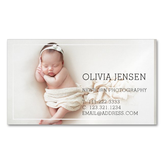 Newborn Photography Baby Photographer Photo Business Card Magnet (Front)