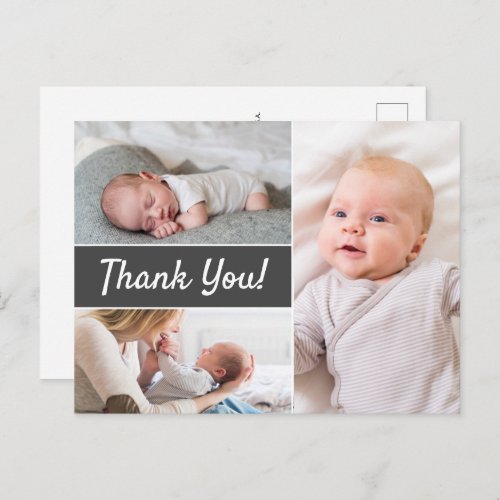 Newborn Photography Modern Grey Custom Thank you Postcard