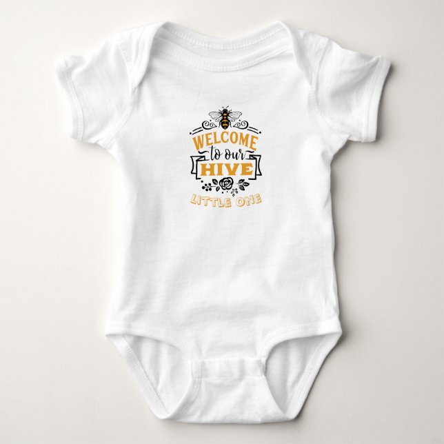 Newborn to 24 months "Welcome to our Hive" Baby Bodysuit (Front)