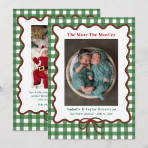 Newborn Twin Baby More the Merrier Christmas Holiday Card