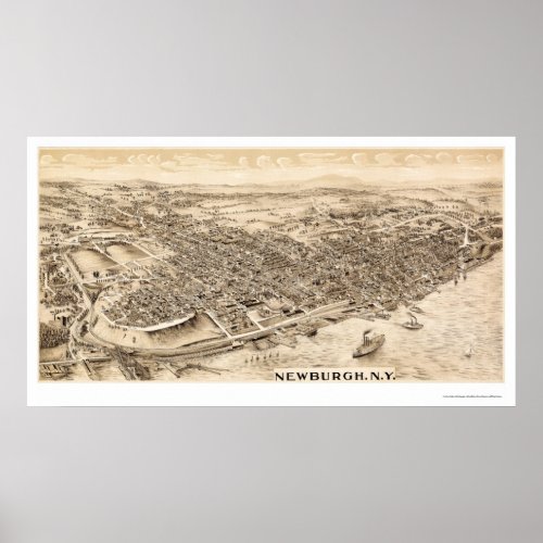 Newburgh NY Panoramic Map _ 1900 Poster