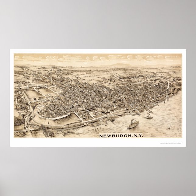 Newburgh, NY Panoramic Map - 1900 Poster (Front)