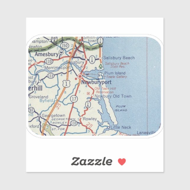 Newburyport MA Vintage Map Sticker (Sheet)