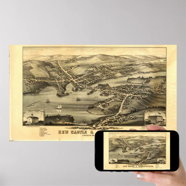 Newcastle & Damariscotta Maine 1878 Panoramic Map Poster Zazzle