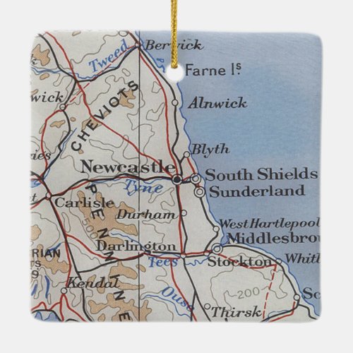 Newcastle England Vintage Map Ceramic Ornament
