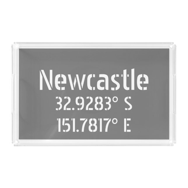 Newcastle NSW Latitude Longitude Acrylic Tray (Front)