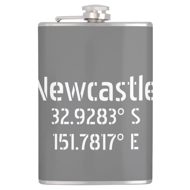 Newcastle NSW Latitude Longitude Flask (Front)