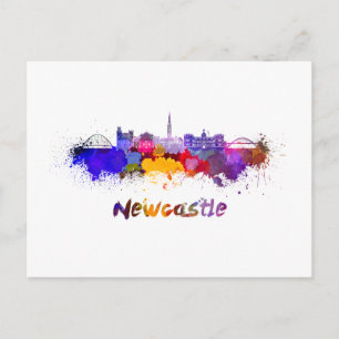 Newcastle skyline in watercolor postcard