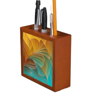 Newer Art Nouveau Gold and Turquoise Desk Organizer