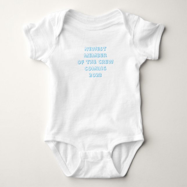 Newest Member of the Crew Coming 2023 Blue Baby Bodysuit (Front)