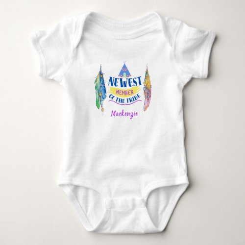 Newest Member of Tribe _ Teepee Feathers _ Name Baby Bodysuit
