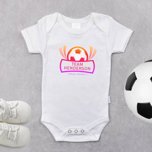 Newest Recruit Custom family name soccer  Baby Bodysuit