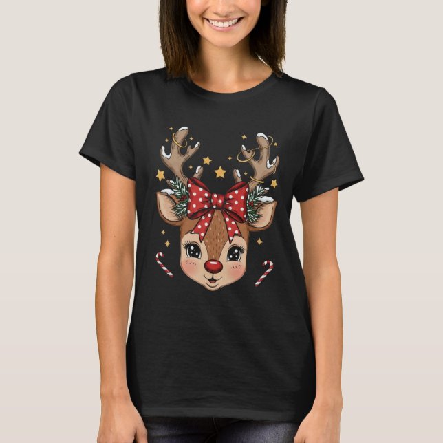 Newest Tshirt Black Tee Xmas Deer Graphic (Front)