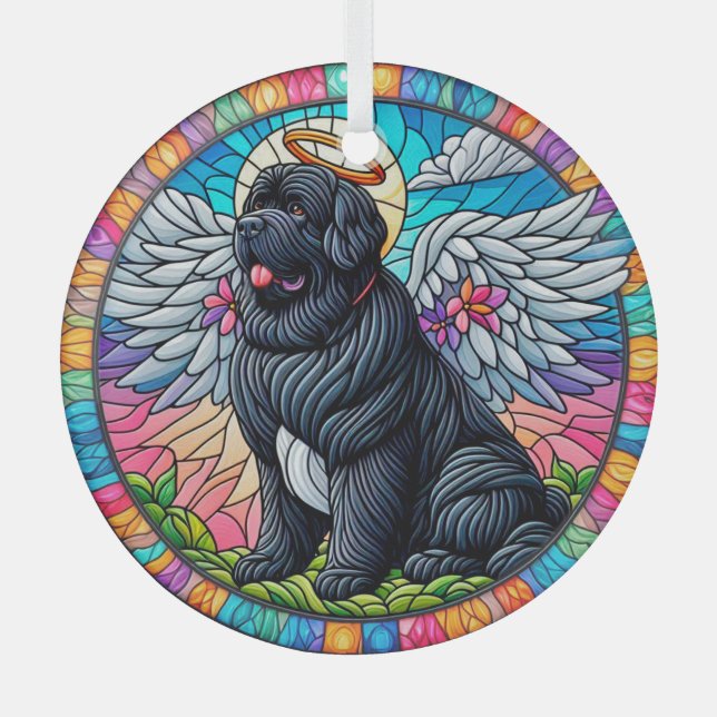 Newfie Angel Colorful Stained Glass Style Ornament (Front)