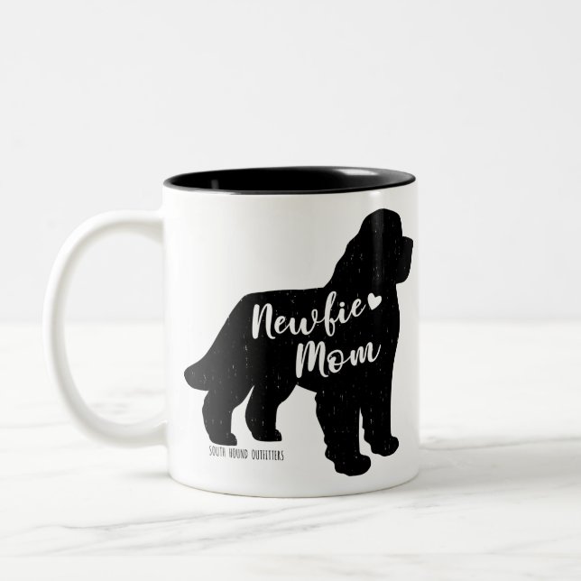 Newfie Mom, Newfoundland Dog Silhouette Two-Tone Coffee Mug (Left)
