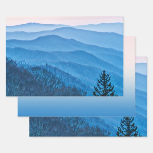 Newfound Gap Sunrise Blue  Pink Ridges Photo Wrapping Paper Sheets