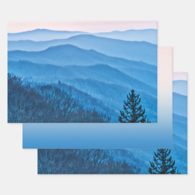 Newfound Gap Sunrise Blue & Pink Ridges Photo Wrapping Paper Sheets (Set)