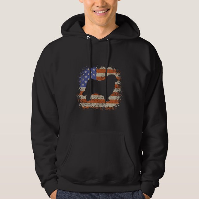 Newfoundland American Flag USA Dog  Puppy US Hoodie (Front)