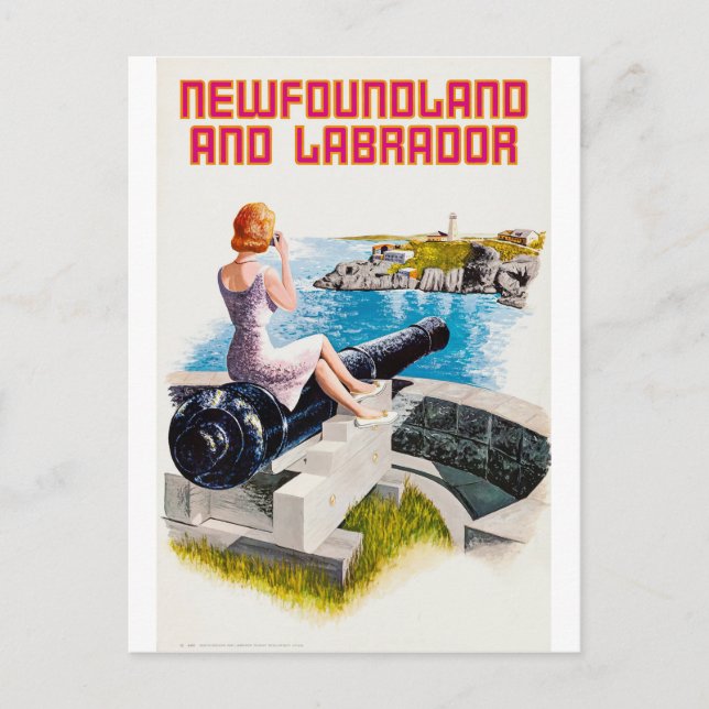 Newfoundland and Labrador, Girl on a Big Gun Postcard (Front)