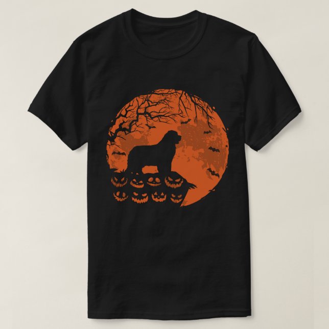 Newfoundland And Moon Halloween Dog Lover Gift T-Shirt (Design Front)