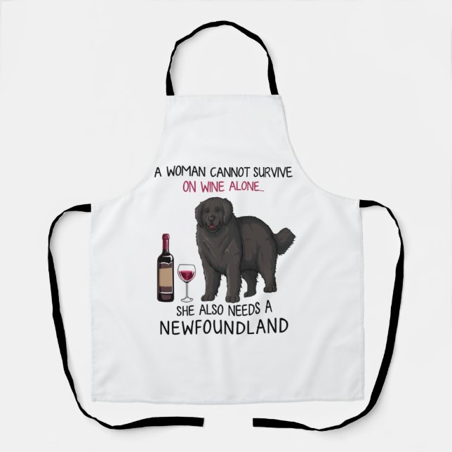 Newfoundland and wine Funny dog  Apron (Front)