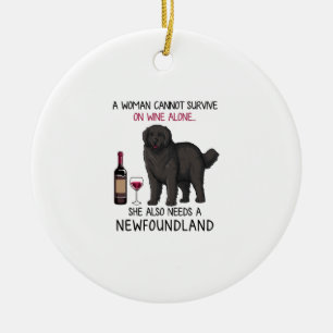 Newfoundland and wine Funny dog Ceramic Ornament