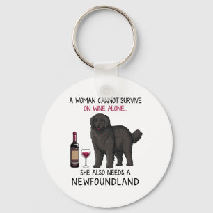 Newfoundland and wine Funny dog Keychain