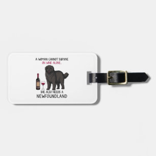 Newfoundland and wine Funny dog Luggage Tag