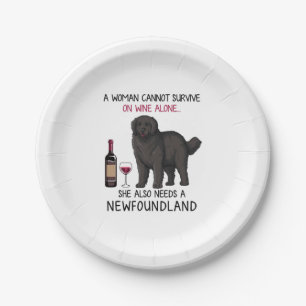 Newfoundland and wine Funny dog Paper Plates