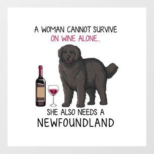 Newfoundland and wine Funny dog Wall Decal