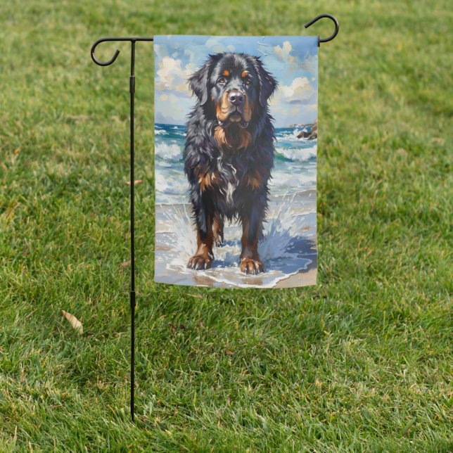 Newfoundland Beach Water Dog Art Garden Flag (In SItu)
