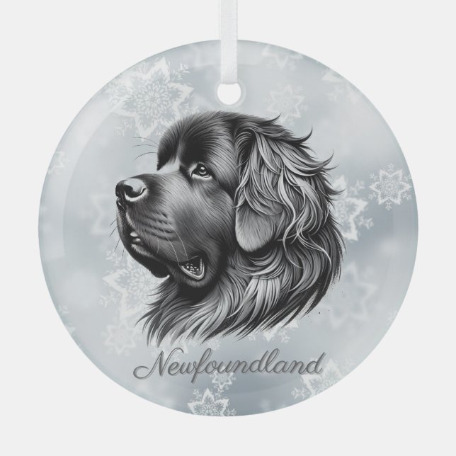 Newfoundland Black and Silver Glass Ornament (Front)
