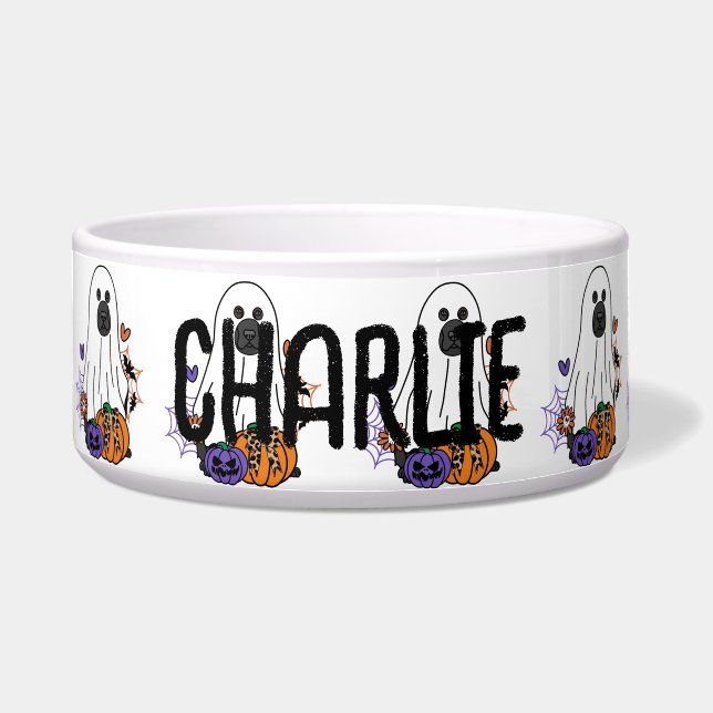 Newfoundland Black Halloween Ghost Dog Bowl (Front)