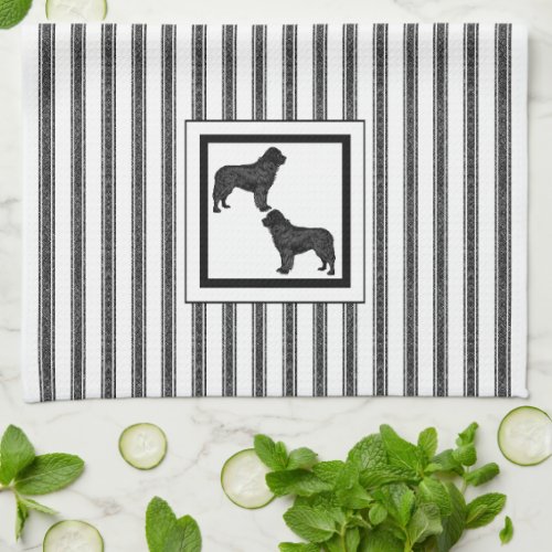 Newfoundland  Black  on black and white stripe Kitchen Towel