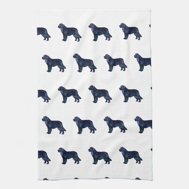 Newfoundland Black Watercolor Silhouette Kitchen Towel (Vertical)