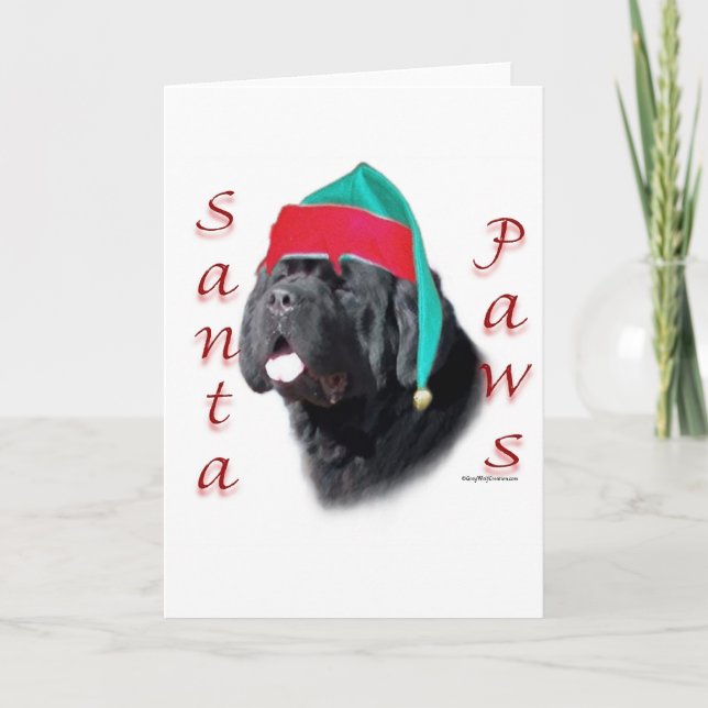 Newfoundland (blk) Santa Paws Holiday Card (Front)