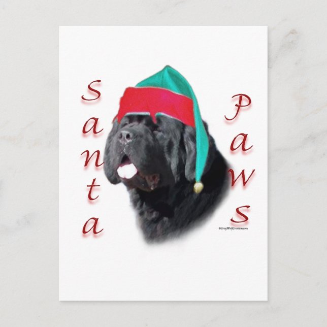 Newfoundland (blk) Santa Paws Holiday Postcard (Front)
