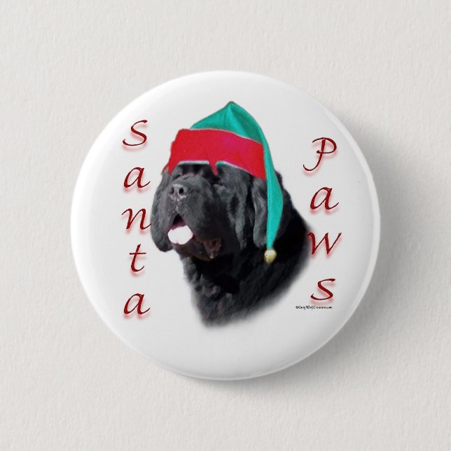 Newfoundland (blk) Santa Paws Pinback Button (Front)